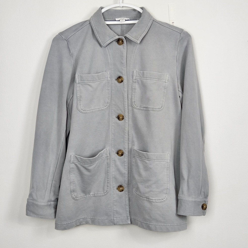 J. Jill Chore Jacket Sz XS Petite Gray Cotton Stretch Utility Minimalist Capsule